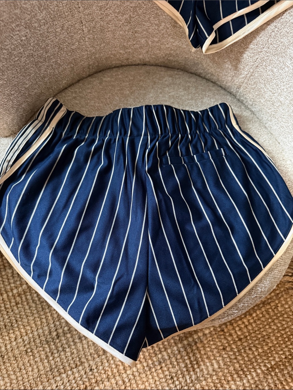 adidas Navy Pinstripe Athletic Shorts with Cream Trim - Picture 3 of 8